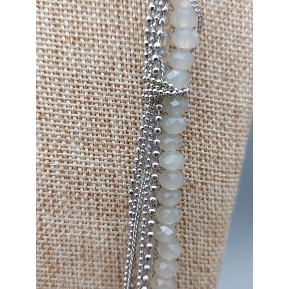 Agatha Silver Tone Chain & Crystal Glass Bead Multi Media Strand Necklace 32" - Picture 5 of 7